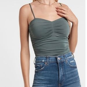 NWT EXPRESS GREEN BODY CONTOUR SILKY RUCHED THONG BODYSUIT